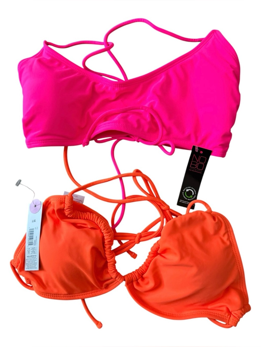 NOBO Junior Bikini Top Lot of 2 Pink Orange Strappy Tie L NWT